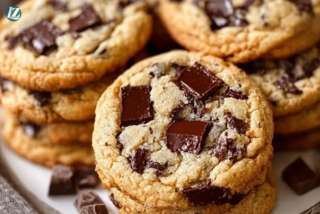 Delicious rich brown butter chocolate chip cookies on a cooling rack