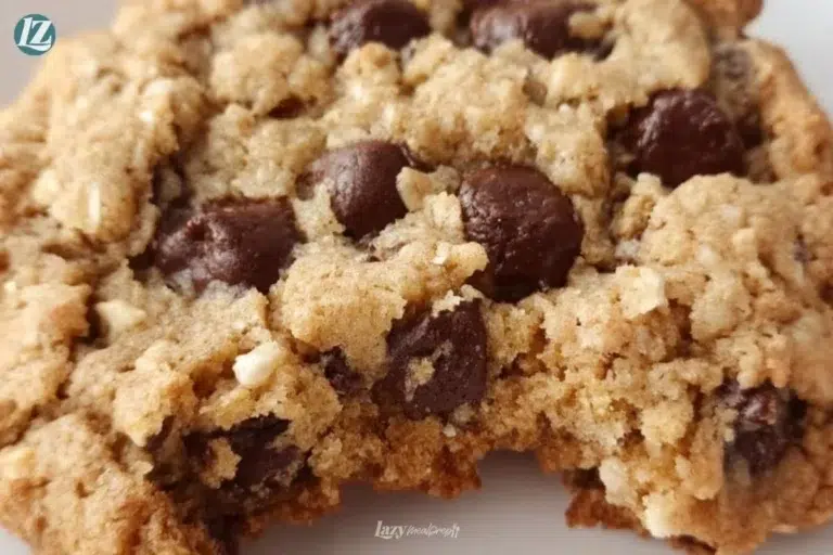 Delicious soft and chewy oatmeal chocolate chip cookies on a baking tray