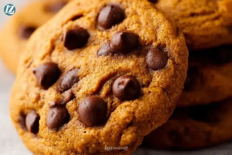 Freshly baked soft chewy pumpkin chocolate chip cookies on a tray
