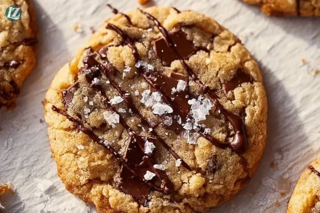 Thick brown butter chocolate chip cookies on a plate