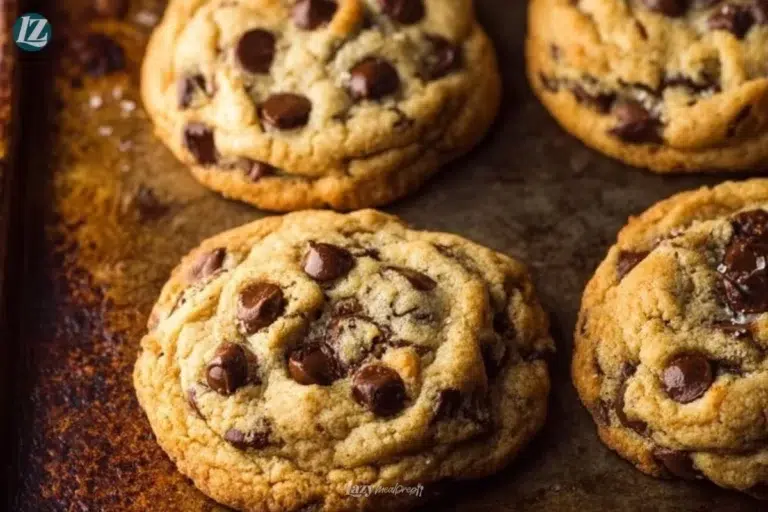 Thick chewy vegan chocolate chip cookies on a plate, perfect for dessert.