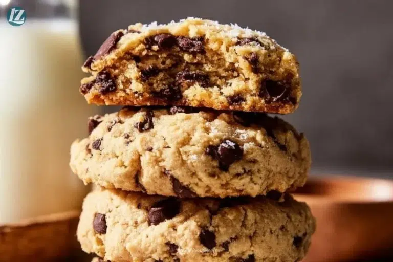 Vegan chickpea chocolate chip cookies freshly baked on a cooling rack.