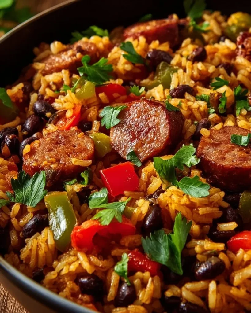 easy Black Beans and Rice with Sausage