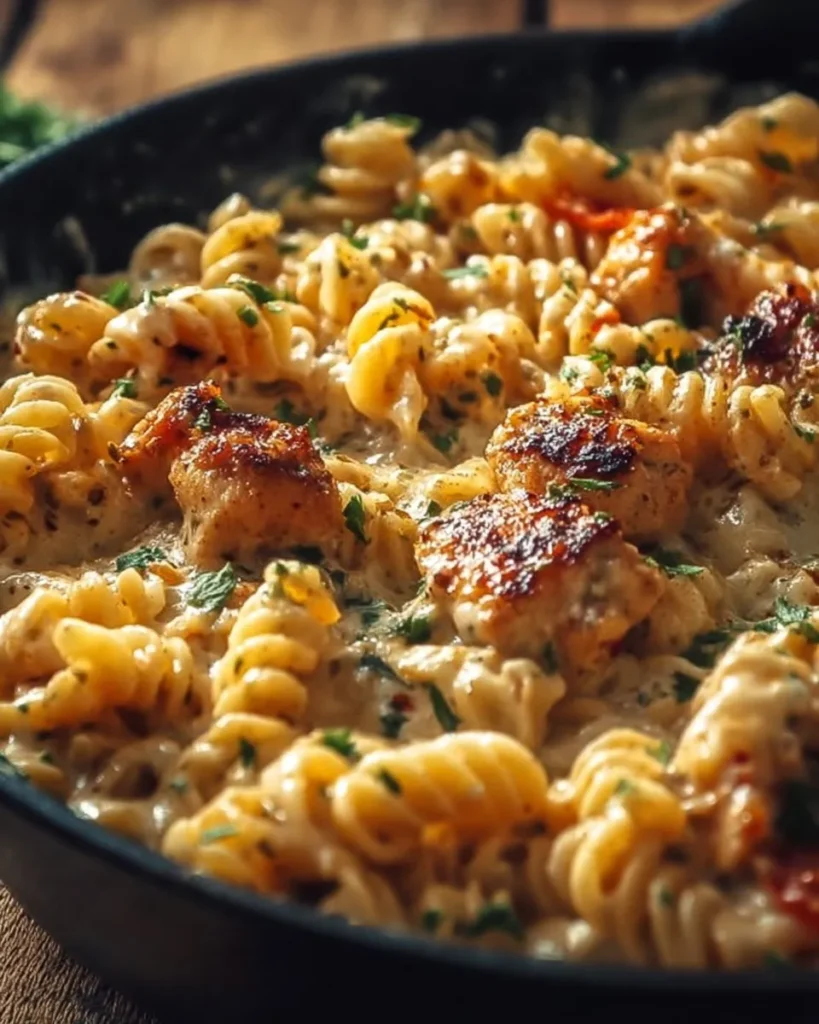 Cheesy Cajun Garlic Chicken Rotini Skillet