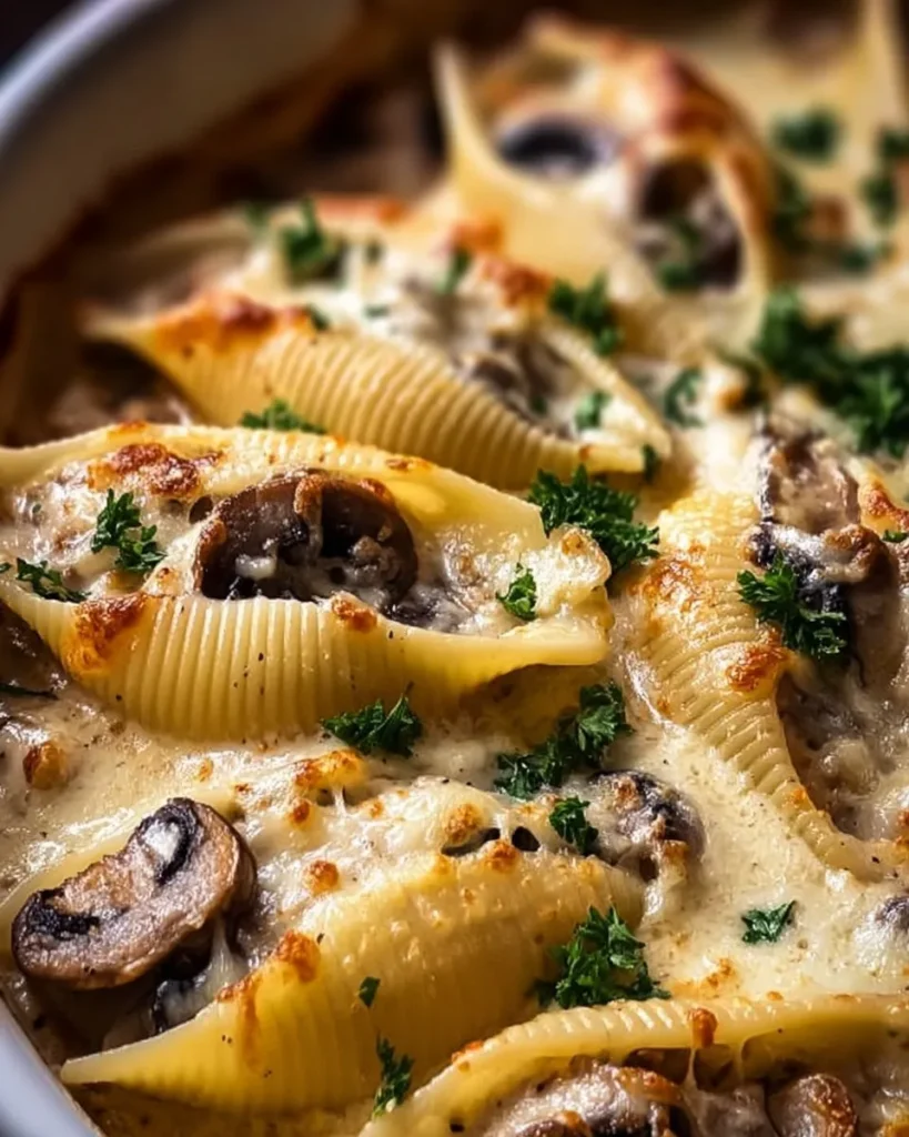 easy Creamy Garlic Mushroom Stuffed Shells