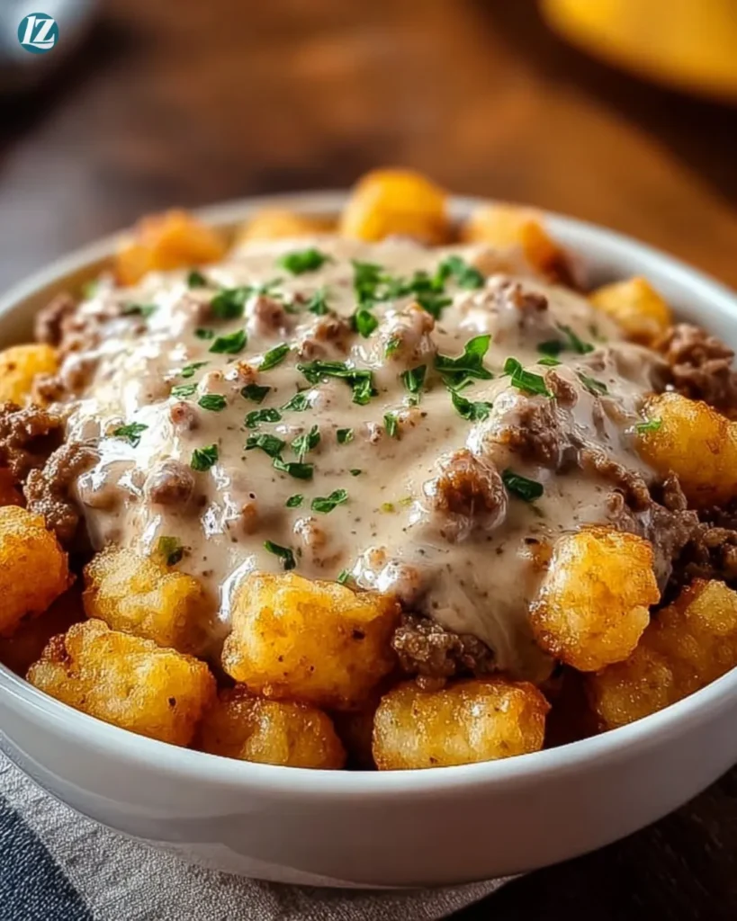 easy Tater Tot Breakfast Bowl with Sausage Gravy