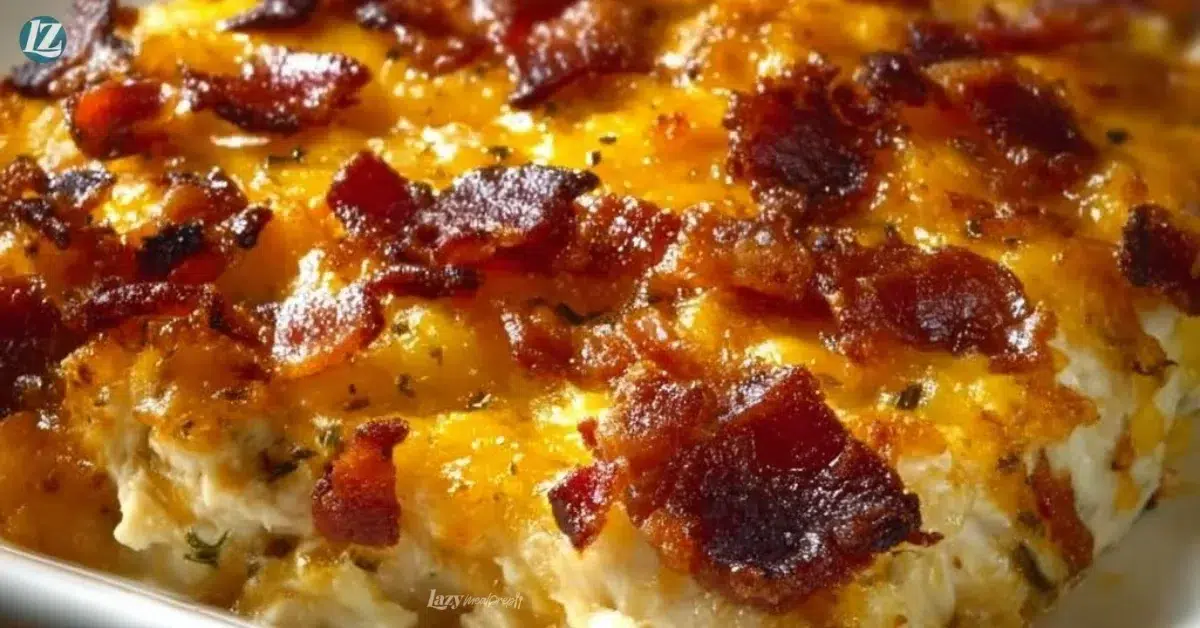 25-minute crack chicken casserole served in a baking dish with toppings