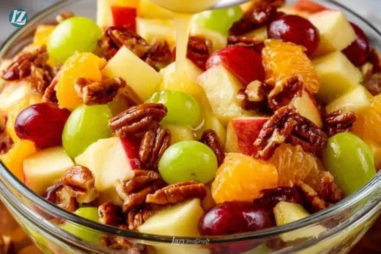 Apple fruit salad with warm fall spice dressing in a bowl