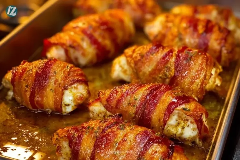 Delicious Bacon Garlic Parmesan Chicken garnished with herbs and served hot