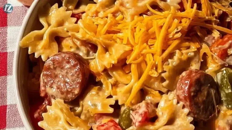 Bowl of Cajun-inspired cheesy pasta topped with herbs and spices