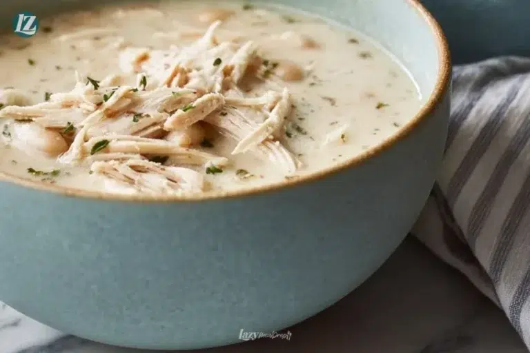 Delicious Carnivore White Chicken Chili topped with cilantro and lime.