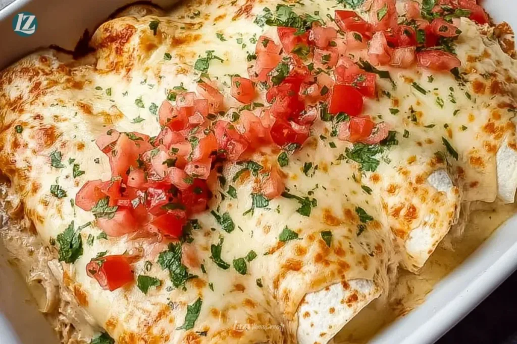 Delicious Cheese Chicken Enchiladas topped with melted cheese