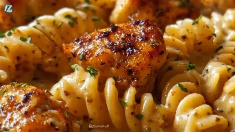 Cheesy Cajun Garlic Chicken Rotini Skillet with vibrant colors and ingredients