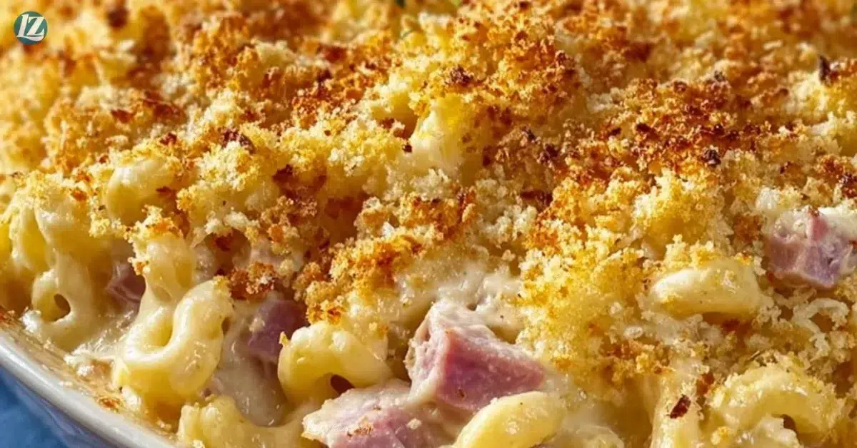 Chicken Cordon Bleu Casserole with melted cheese and crispy topping