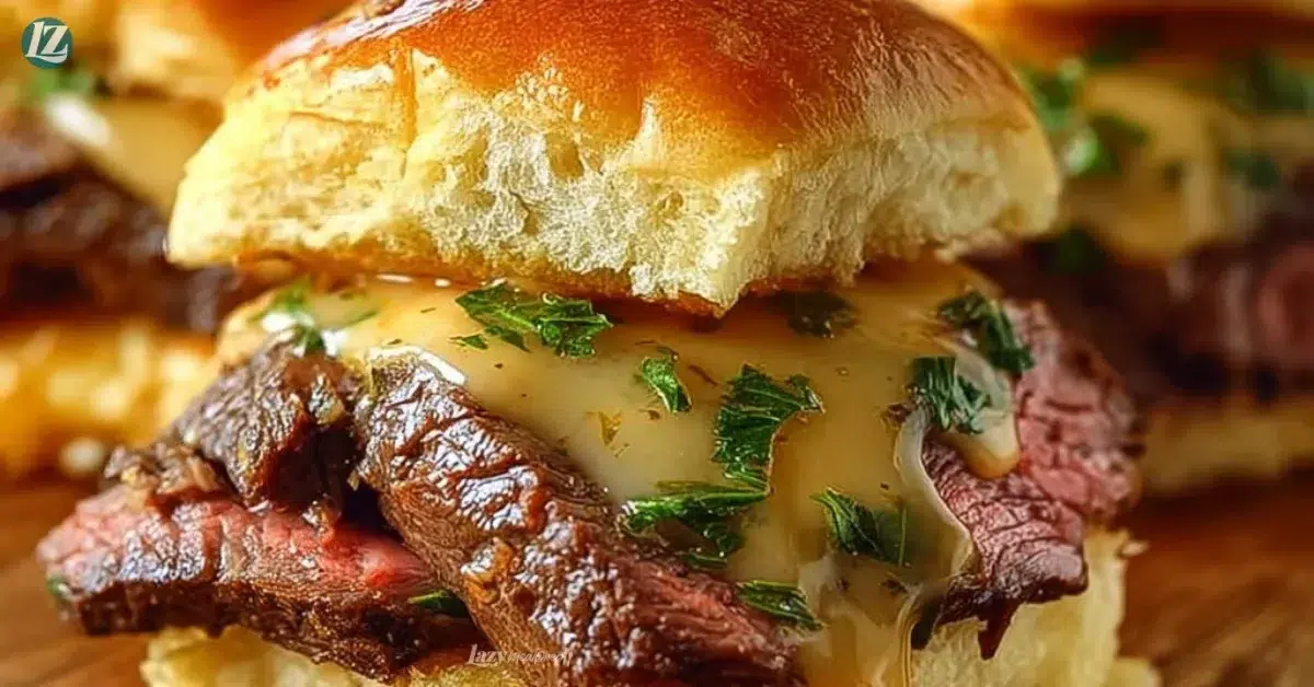 Cowboy Butter Steak Sliders with savory toppings on a serving platter