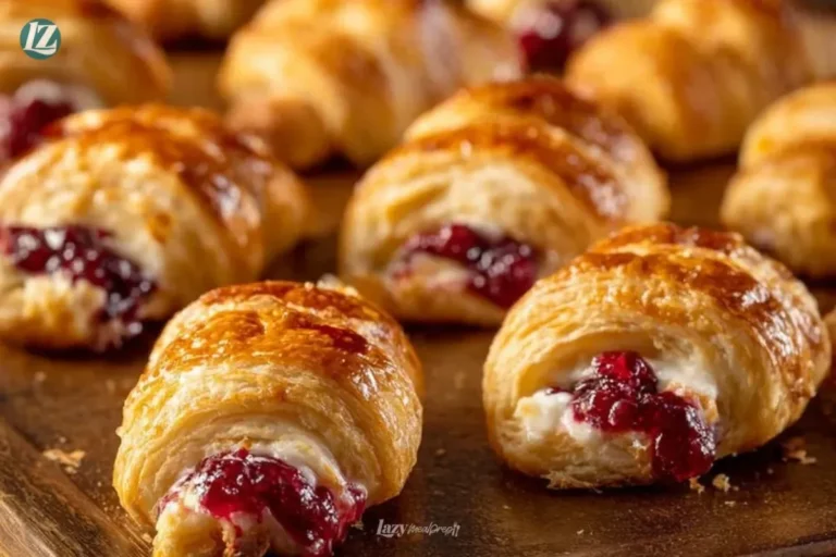 Plate of Cranberry Cream Cheese Crescent Bites garnished for a festive party