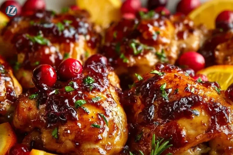 Delicious Cranberry Orange Chicken served on a plate with garnishes