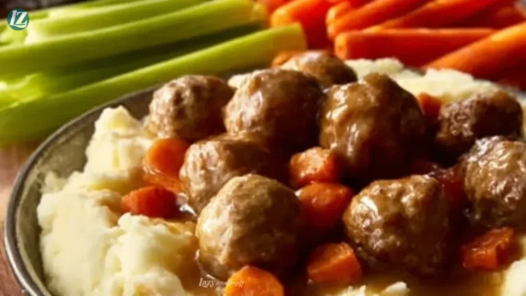 Crockpot pot roast with meatballs served with vegetables in a bowl.