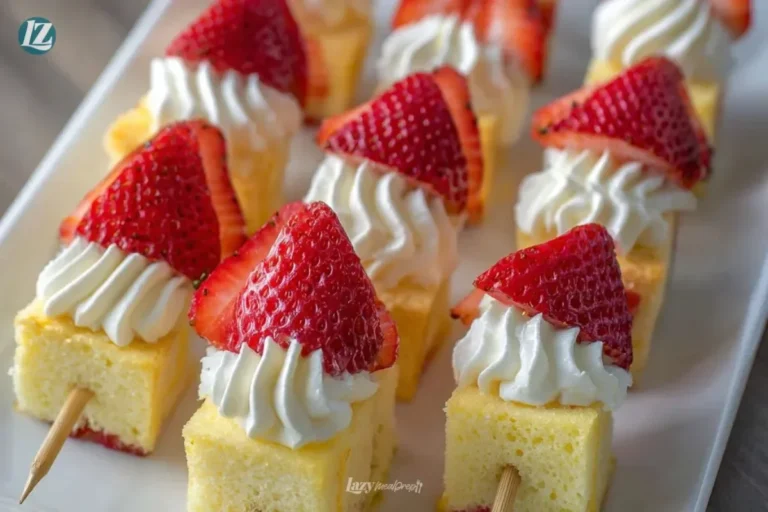 Strawberry shortcake kabobs with fresh strawberries and whipped cream