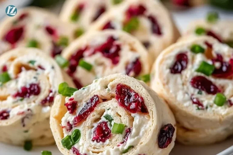 Festive Christmas Cranberry Roll Ups on a decorative platter.