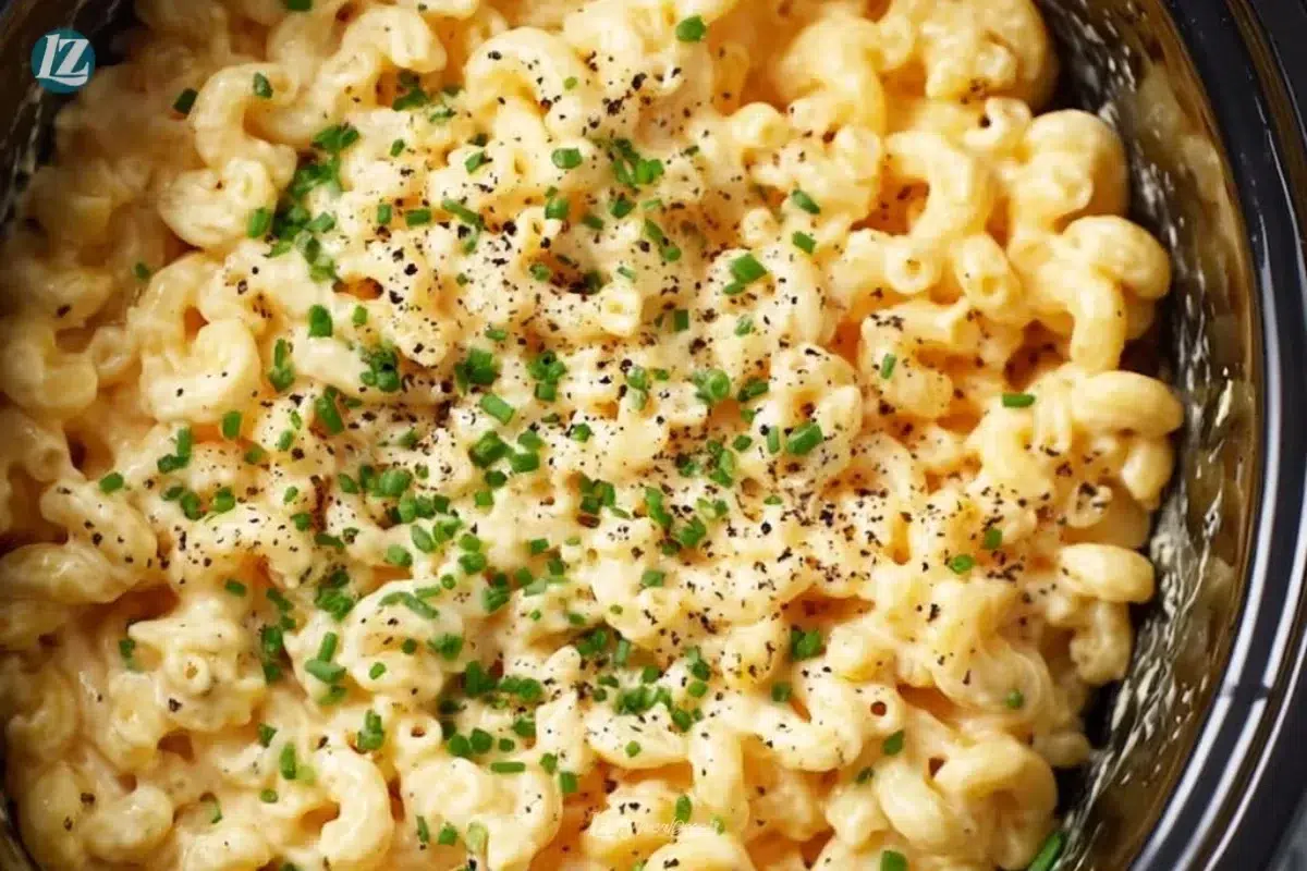 Bowl of creamy Four Cheese Mac and Cheese topped with breadcrumbs