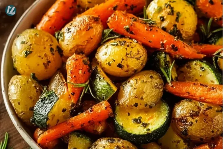Delicious Garlic Herb Roasted Potatoes, Carrots, and Zucchini dish