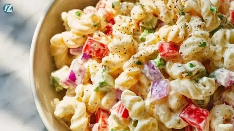 Gordon Ramsay's creamy macaroni salad recipe with fresh ingredients.