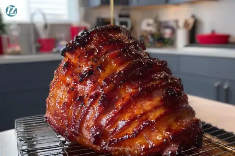 Delicious Honey Glazed Ham on a plate, garnished and ready to serve for dinner.
