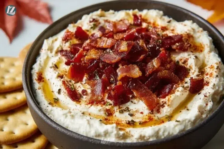 Delicious Maple Bacon Cheese Dip served in a bowl with pita chips.