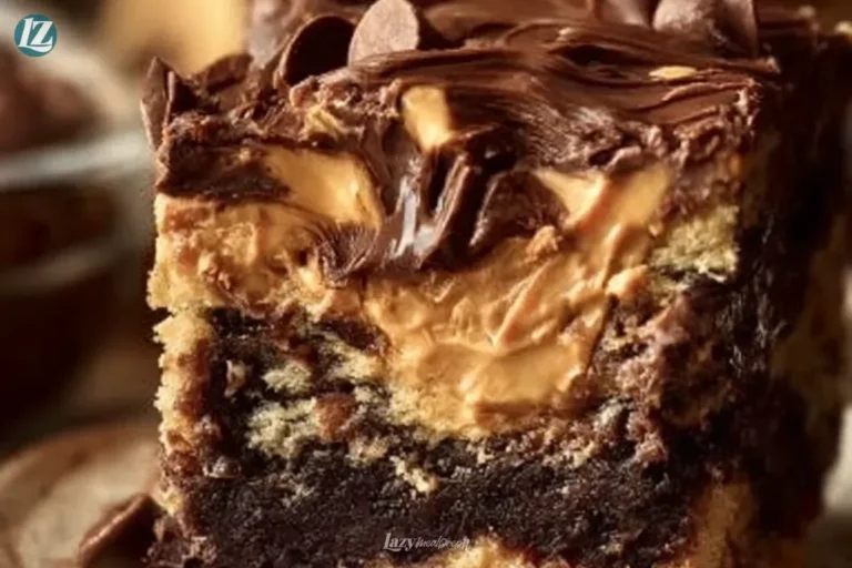Delicious Reese's Peanut Butter Earthquake Cake with chocolate and peanut butter layers