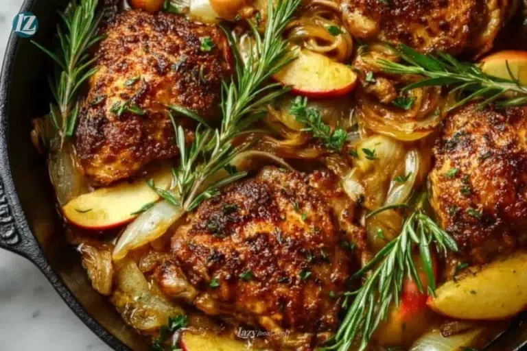 Rosemary Apple Cider Chicken recipe with fresh herbs and apples