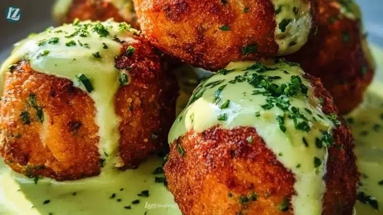 Savory salmon balls paired with creamy avocado sauce on a plate