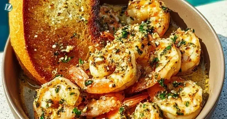 Shrimp Scampi Bowls with garlic bread, a delicious seafood dish