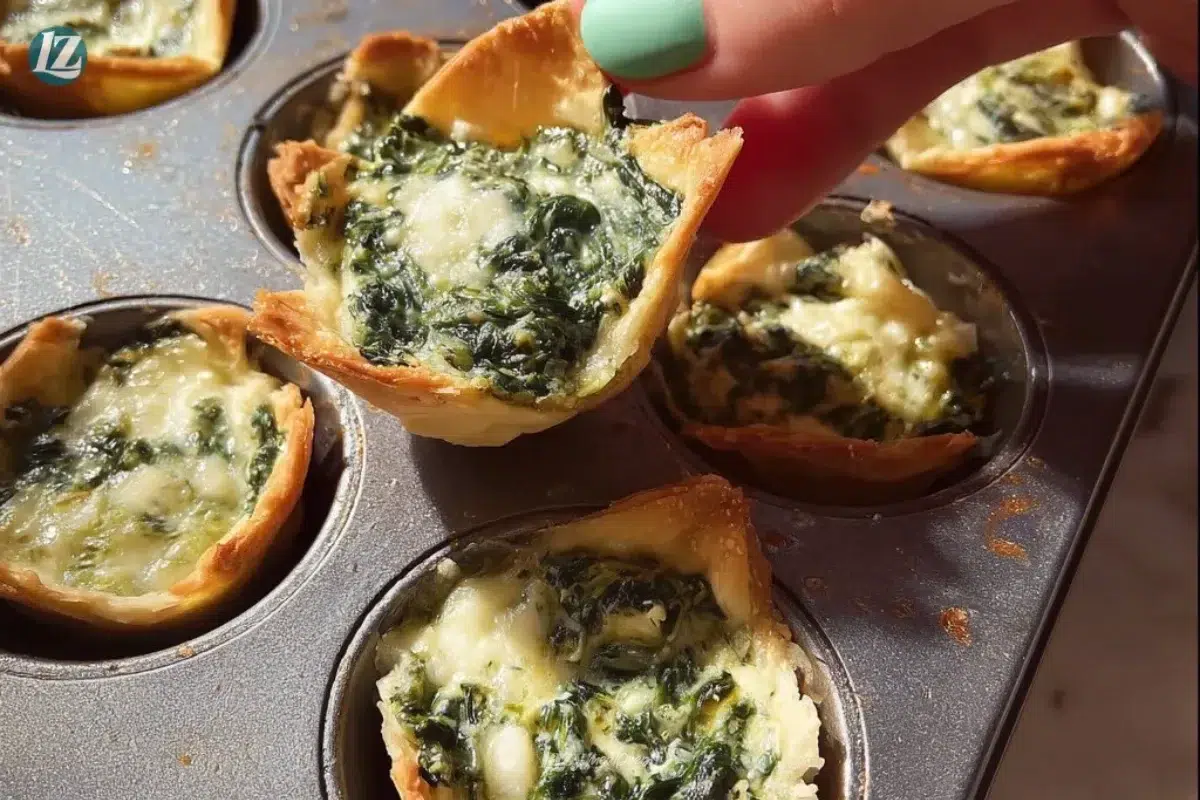 Delicious spinach and artichoke wonton cups served as a party appetizer
