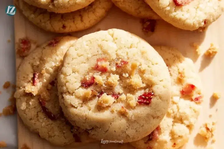 Delicious Strawberry Shortcake Cookies on a white plate with fresh strawberries