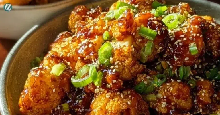 Sweet and spicy baked cauliflower served on a plate