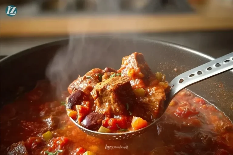 Delicious Texas Style Beef Chili in a bowl, garnished with cilantro and cheese.