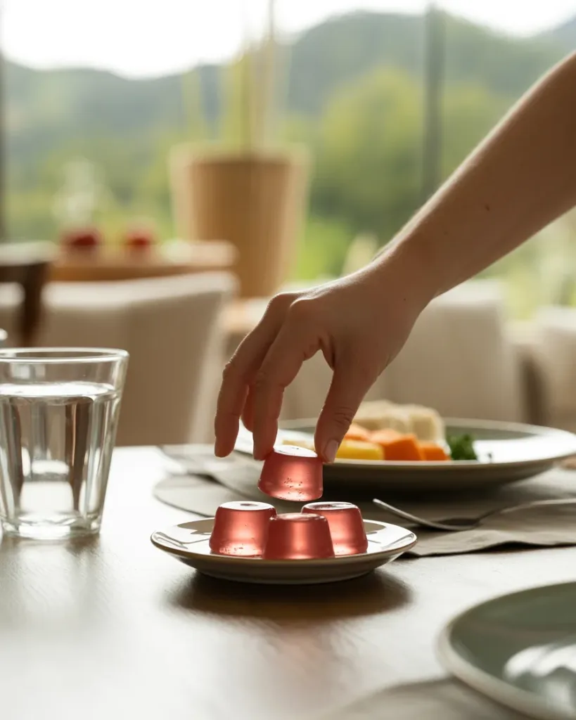 Eating gelatin cubes before meal for appetite control