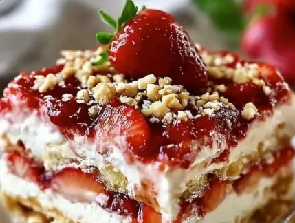 No-bake strawberry cheesecake lasagna is creamy, fruity, and effortless—a dessert so good, it might ruin all others for you.