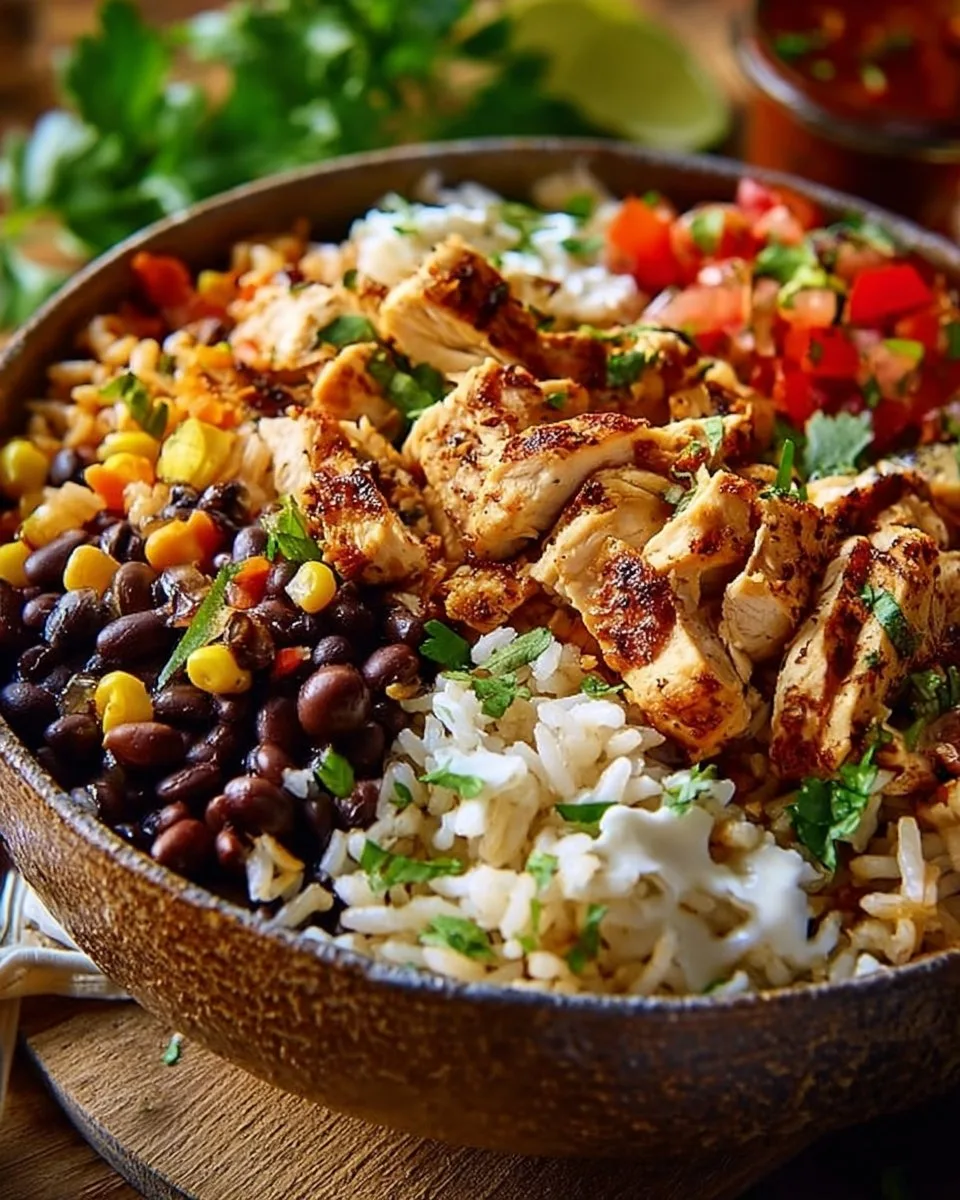 Chicken Burrito Bowl with Rice and Beans