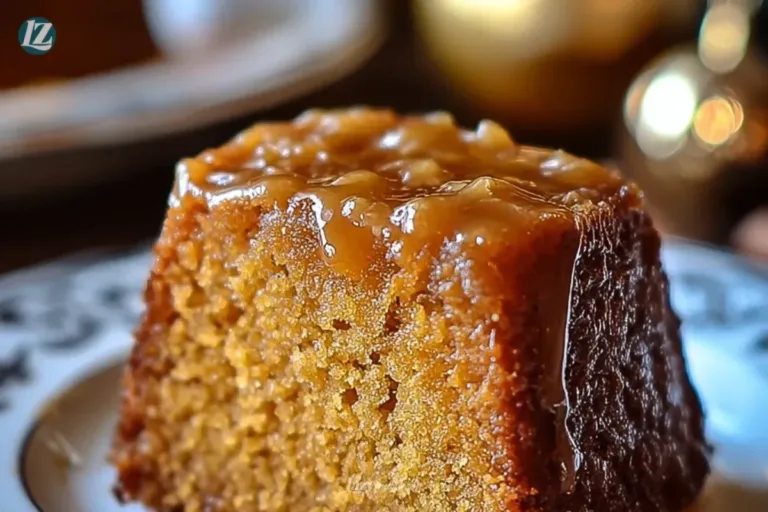 Slice of Amish Applesauce Cake on a plate with a fork