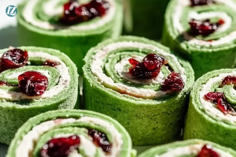 Festive Christmas Cranberry Pinwheels on a decorative plate