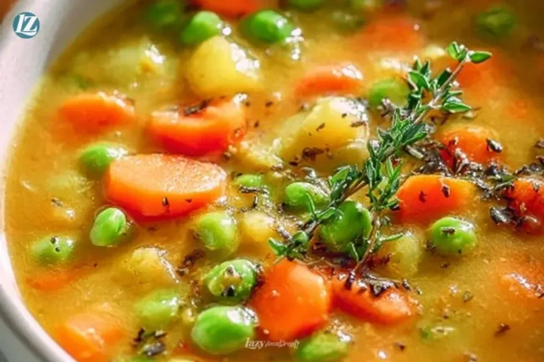 Bowl of comforting one-pot creamy vegetable soup with fresh vegetables