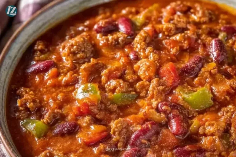 Bowl of easy chili recipe topped with fresh herbs and served with cornbread