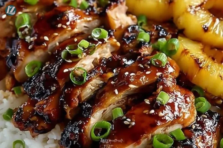 Hawaiian Teriyaki Chicken with pineapple and brown sugar on a plate