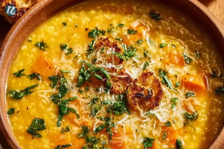 Bowl of Italian Penicillin Soup garnished with herbs and fresh ingredients.