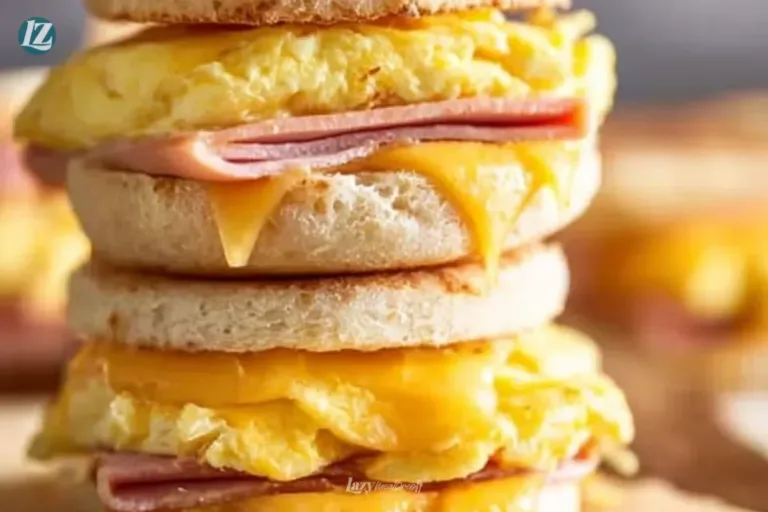 Homemade make-ahead freezer breakfast sandwiches stacked on a plate