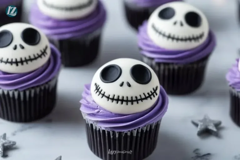 Festive Nightmare Before Christmas cupcakes decorated with spooky designs.