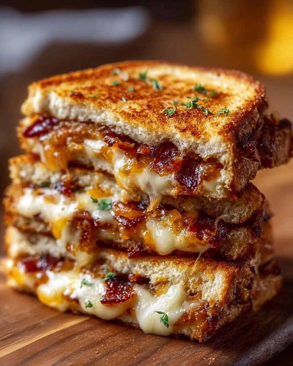 Bacon and Caramelized Onion Grilled Cheese Sandwiches