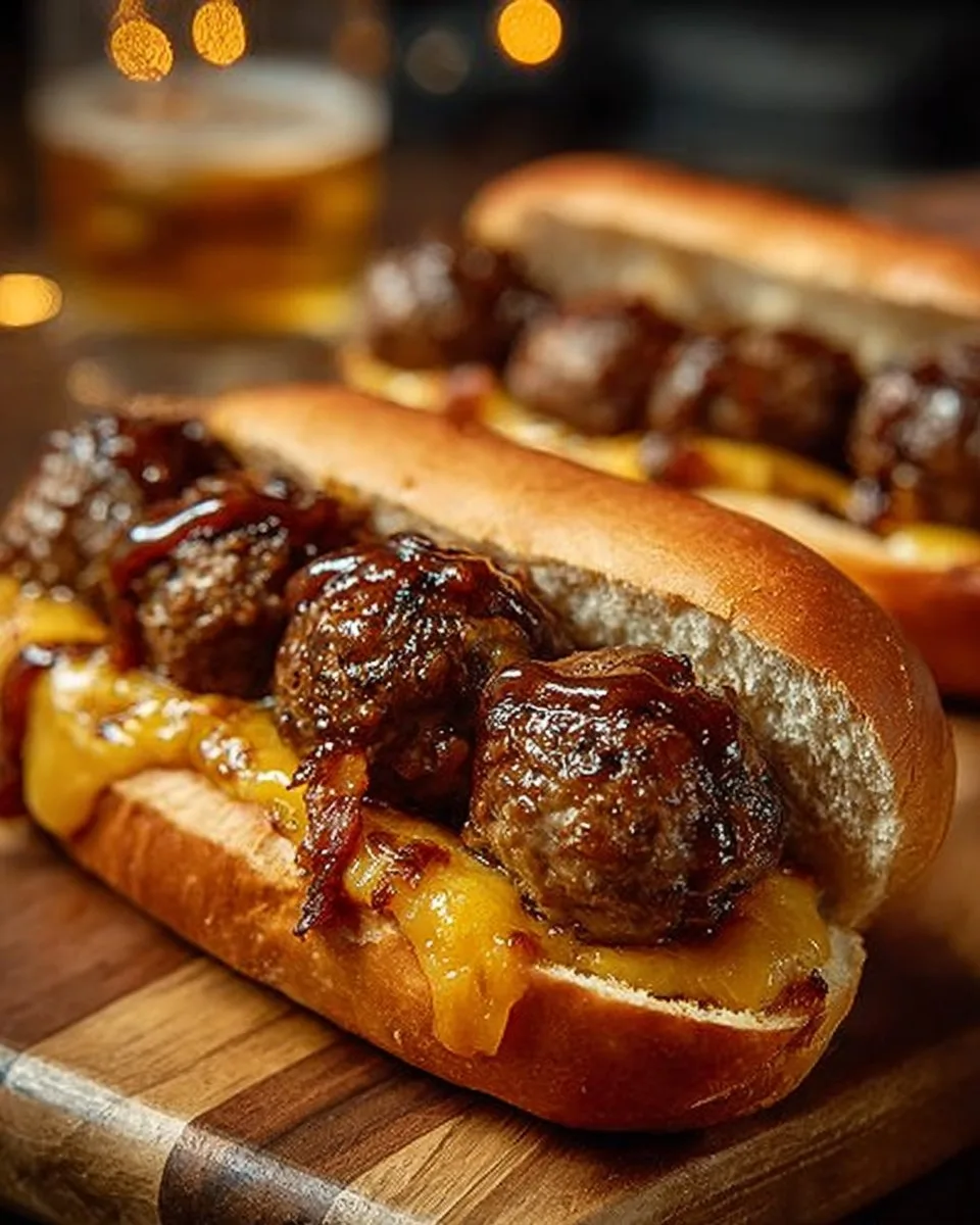 Bourbon BBQ Bacon Cheeseburger Meatball Subs Ready in 30 Minutes